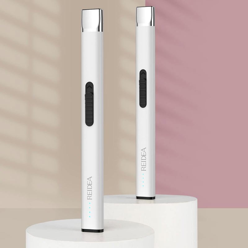 REIDEA Lighters 2 Pack R1 Flat Electronic Candle Lighter, Windproof Flameless USB Rechargeable Arc Lighter with Safe Button and Power Indicator for Candle, BBQ and Fireworks, White - Image 5